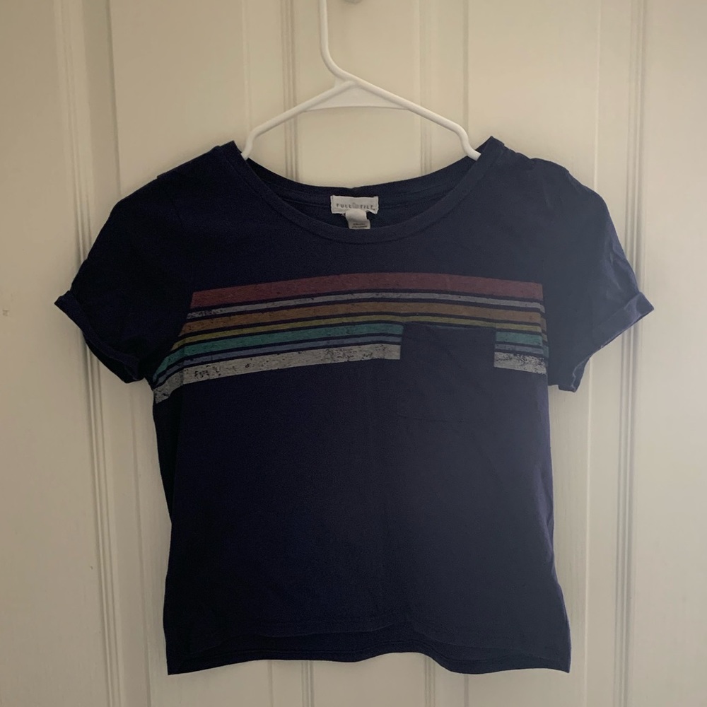Full Tilt Girls Cropped Rainbow Striped Tee Shirt